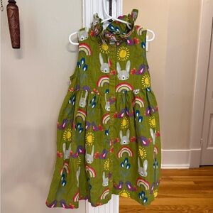 Next Girls Bunny Rainbow Dress Size 7-8 Green Cotton Easter Spring Play Dress